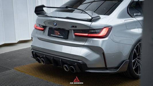 BMW M3 G80 2021 2022 2023 2024 & 3 Series 330i M340i (Fits Both Pre-LCI & LCI) 2019 2020 2021 2022 2023 2024 with Aftermarket Parts - AE Style Rear Wing Carbon Fiber from ArmorExtend