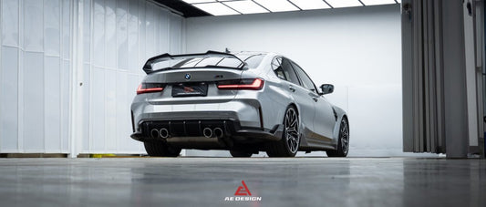 BMW M3 G80 2021 2022 2023 2024 & 3 Series 330i M340i (Fits Both Pre-LCI & LCI) 2019 2020 2021 2022 2023 2024 with Aftermarket Parts - AE Style Rear Wing Carbon Fiber from ArmorExtend