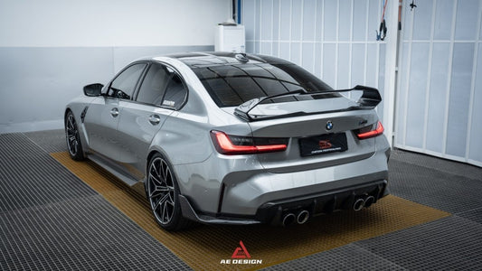 BMW M3 G80 2021 2022 2023 2024 & 3 Series 330i M340i (Fits Both Pre-LCI & LCI) 2019 2020 2021 2022 2023 2024 with Aftermarket Parts - AE Style Rear Wing Carbon Fiber from ArmorExtend