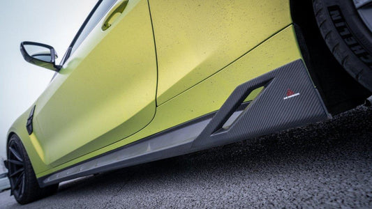 BMW M3 G80 G81 2021 2022 2023 2024 & M4 G82 G83 2021 2022 2023 2024 with Aftermarket Parts - AE Style Side Skirts Carbon Fiber from ArmorExtend