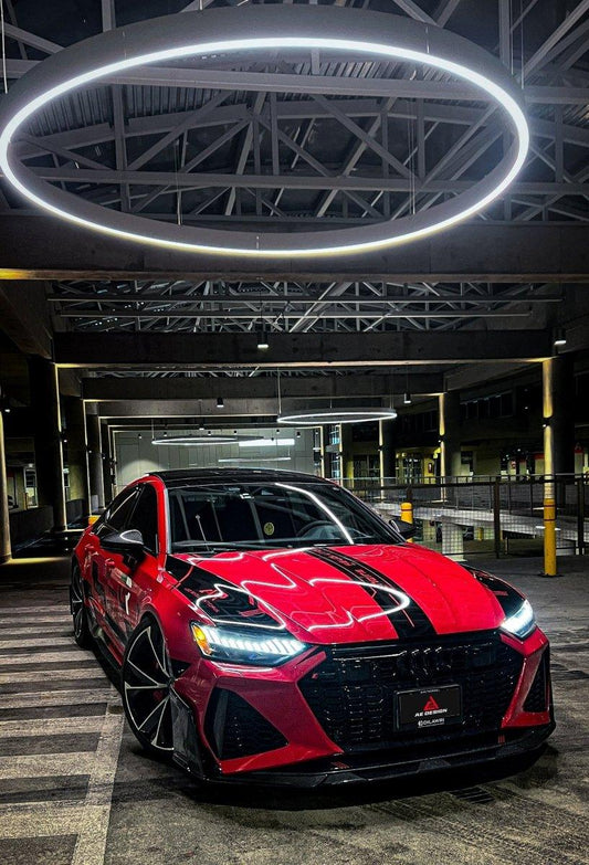 Audi RS6 C8 2020 2021 2022 2023 2024 & RS7 C8 2020 2021 2022 2023 2024 with Aftermarket Parts - AE Front Lip Pre-Preg Carbon Fiber from ArmorExtend