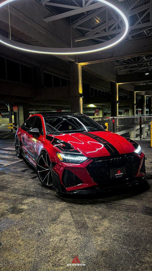 Audi RS6 C8 2020 2021 2022 2023 2024 & RS7 C8 2020 2021 2022 2023 2024 with Aftermarket Parts - AE Front Lip Pre-Preg Carbon Fiber from ArmorExtend