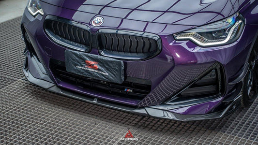 BMW 2 Series G42 230i (With M-Package Bumper) M240i 2022 2023 2024 with Aftermarket Parts - AE Style Front Lip Pre-preg Carbon Fiber from ArmorExtend