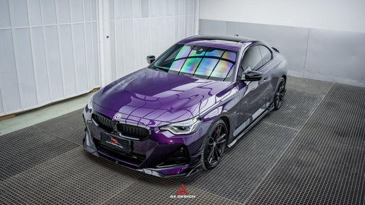 BMW 2 Series G42 230i (With M-Package Bumper) M240i 2022 2023 2024 with Aftermarket Parts - AE Style Front Lip Pre-preg Carbon Fiber from ArmorExtend