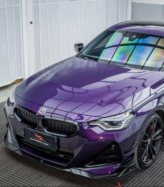 BMW 2 Series G42 230i (With M-Package Bumper) M240i 2022 2023 2024 with Aftermarket Parts - AE Style Front Lip Pre-preg Carbon Fiber from ArmorExtend