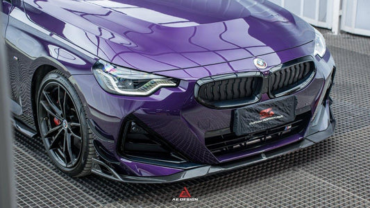 BMW 2 Series G42 230i (With M-Package Bumper) M240i 2022 2023 2024 with Aftermarket Parts - AE Style Front Lip Pre-preg Carbon Fiber from ArmorExtend