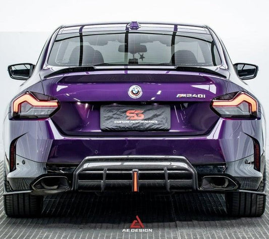 BMW 2 Series G42 230i (With M-Package Bumper) M240i 2022 2023 2024 with Aftermarket Parts - AE Style Rear Diffuser & Canards Carbon Fiber from ArmorExtend