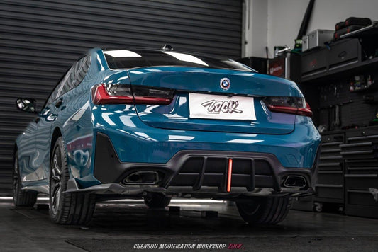 BMW 3 Series 330i (With M-Package Bumper, does not fit base model) M340i G20 G21 LCI 2023 2024 with Aftermarket Parts - Plustic Style Rear Diffuser & Canards ABS from ArmorExtend