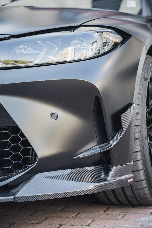 BMW M3 G80 G81 2021 2022 2023 2024 & M4 G82 G83 2021 2022 2023 2024 with Aftermarket Parts - Front Bumper Canards Pre-preg Carbon Fiber from BCTXE Tuning