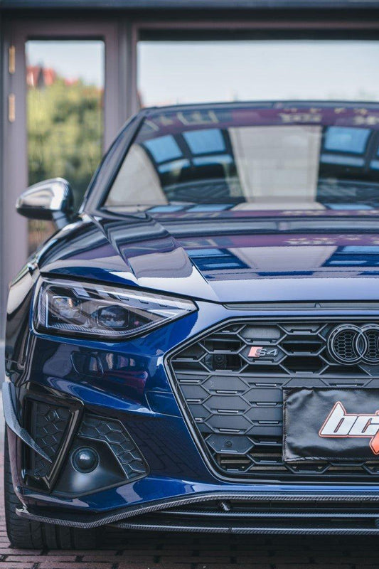 Audi S4 / A4 (with S-line bumper) B9.5 2020 2021 2022 2023 2024 with Aftermarket Parts - V2 Front Lip Pre-preg Carbon Fiber from BCTXE Tuning