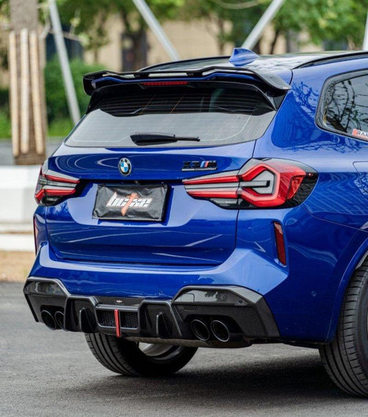 BMW X3M X3MC (F97) LCI 2022 2023 2024 with Aftermarket Parts - Rear Roof Spoiler Pre-preg Carbon Fiber from BCTXE Tuning