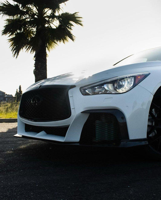 Infiniti Q50 Red Sport 400 Luxe Sensory Signature Premium Pure 2014-ON with Aftermarket Parts - Project Black S Concept Style Front Bumper & Lip Carbon Fiber / FRP from CMST Tuning