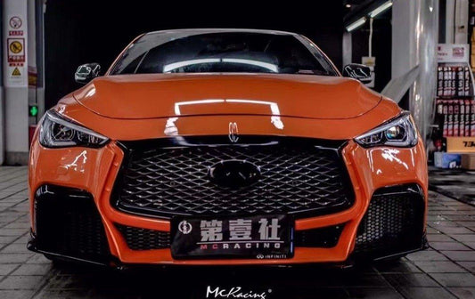 Infiniti Q50 Red Sport 400 Luxe Sensory Signature Premium Pure 2014-ON with Aftermarket Parts - Project Black S Concept Style Front Bumper & Lip Carbon Fiber / FRP from CMST Tuning