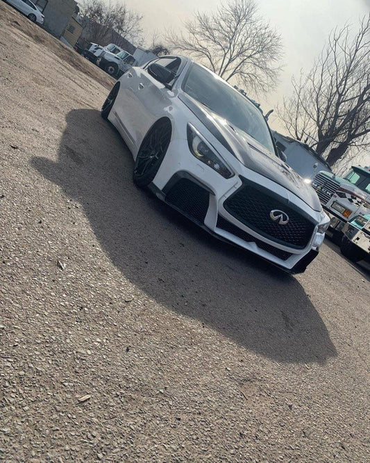 Infiniti Q50 Red Sport 400 Luxe Sensory Signature Premium Pure 2014-ON with Aftermarket Parts - Project Black S Concept Style Front Bumper & Lip Carbon Fiber / FRP from CMST Tuning