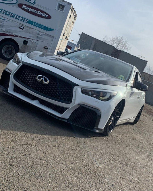 Infiniti Q50 Red Sport 400 Luxe Sensory Signature Premium Pure 2014-ON with Aftermarket Parts - Project Black S Concept Style Front Bumper & Lip Carbon Fiber / FRP from CMST Tuning