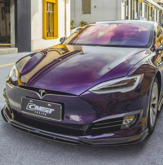 Tesla Model S 2nd Gen late 2016-early 2021 with Aftermarket Parts - Front Lip Splitter Carbon Fiber / FRP from CMST Tuning