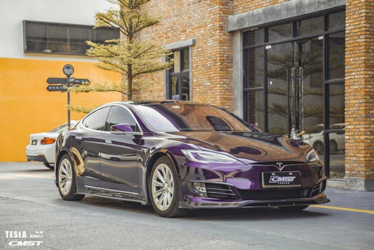 Tesla Model S 2nd Gen late 2016-early 2021 with Aftermarket Parts - Front Lip Splitter Carbon Fiber / FRP from CMST Tuning