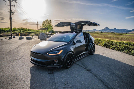 Tesla Model X P100D 100D 90D 75D 60D Performance Long Range Base 2016-2021 with Aftermarket Parts - Front Lip Splitter Carbon Fiber / FRP from CMST Tuning