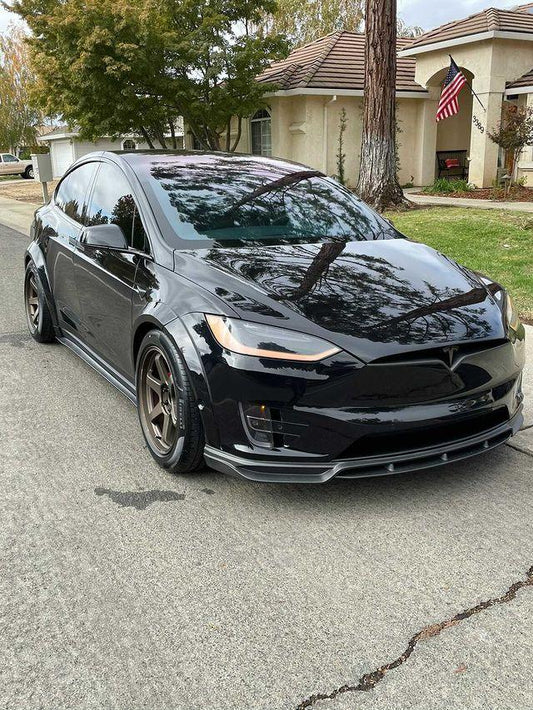 Tesla Model X P100D 100D 90D 75D 60D Performance Long Range Base 2016-2021 with Aftermarket Parts - Front Lip Splitter Carbon Fiber / FRP from CMST Tuning