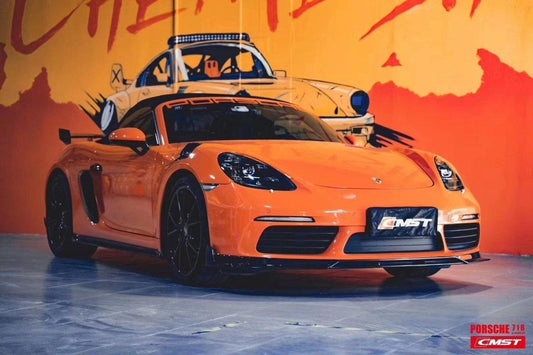 Porsche 718 Cayman Boxster Base S T 2017-ON with Aftermarket Parts - V2 Style Front Lip Splitter Carbon Fiber / FRP from CMST Tuning