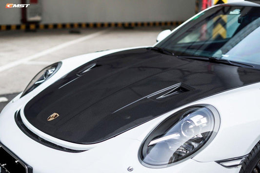 Porsche 911 991 991.1 991.2 Cayman Boxster 981 718 with Aftermarket Parts - GT2RS Hood Bonnet Carbon Fiber / FRP from CMST Tuning