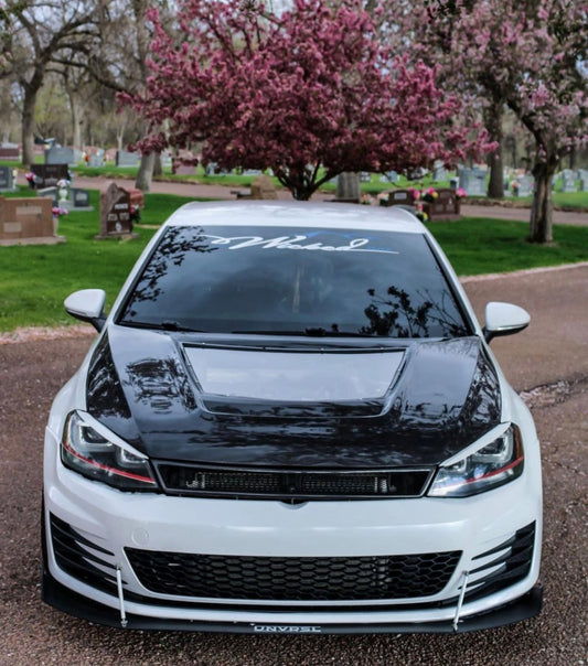 Volkswagen Golf R GTI Base MK7 MK7.5 2015-2021 with Aftermarket Parts - V2 Clearview Glass Style Hood Bonnet Carbon Fiber / FRP from CMST Tuning