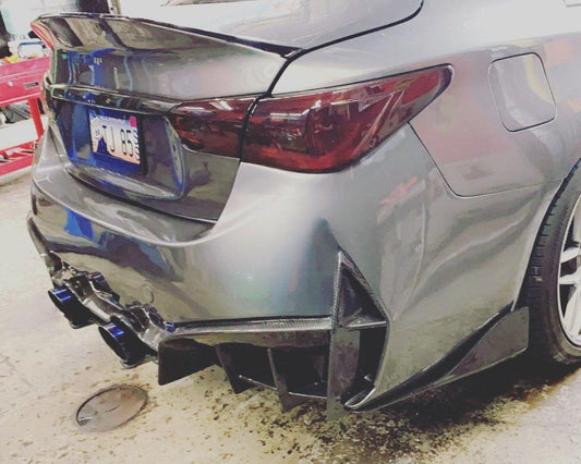 Infiniti Q50 Red Sport 400 Luxe Sensory Signature Premium Pure 2014-ON with Aftermarket Parts - Rear Bumper & Diffuser Carbon Fiber / FRP from CMST Tuning
