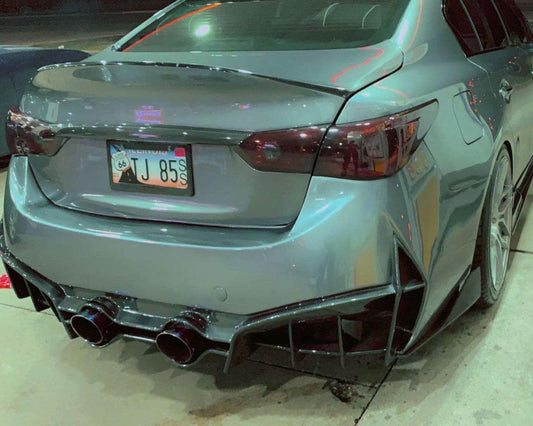 Infiniti Q50 Red Sport 400 Luxe Sensory Signature Premium Pure 2014-ON with Aftermarket Parts - Rear Bumper & Diffuser Carbon Fiber / FRP from CMST Tuning