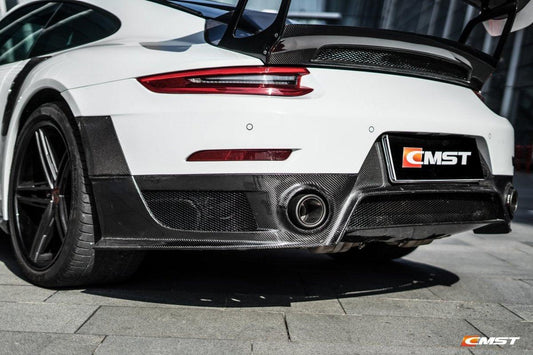 Porsche 991 991.1 911 Carerra Base/S/T 2012-2016 & 991 991.2 911 Carerra Base/S/T 2017-2019 with Aftermarket Parts - GT2RS 991.1 & 991.2 Style Vacuumed Carbon & Full FRP Rear Bumper & Diffuser from CMST Tuning