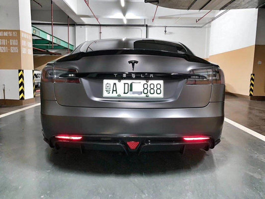 Tesla Model S 2nd Gen late 2016-early 2021 with Aftermarket Parts - Rear Diffuser & Canards Carbon Fiber / FRP from CMST Tuning