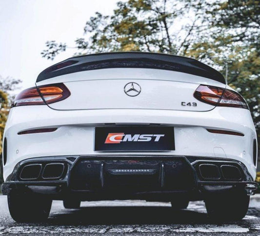 Mercedes Benz C63S C63 AMG C43 C300 W205 2017-2023 with Aftermarket Parts - Rear Diffuser (Exhaust Tips Included) Carbon Fiber / FRP from CMST Tuning