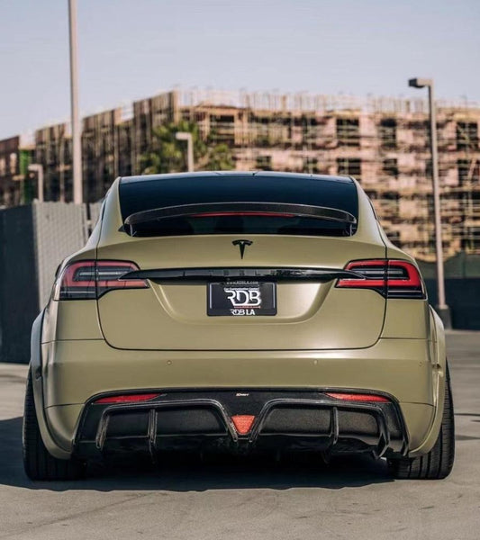 Tesla Model X P100D 100D 90D 75D 60D Performance Long Range Base 2016-2021 with Aftermarket Parts - Rear Diffuser Carbon Fiber / FRP from CMST Tuning