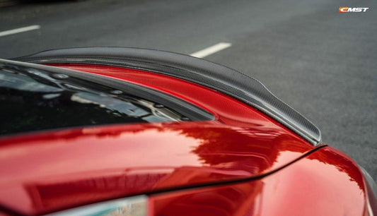 Tesla Model S 1st & 2nd Gen 2012-early 2021 with Aftermarket Parts - Rear Duck Bill Tail Spoiler Carbon Fiber / FRP from CMST Tuning