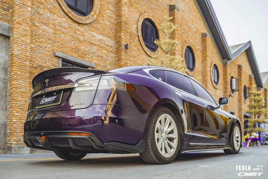 Tesla Model S 1st & 2nd Gen 2012-early 2021 with Aftermarket Parts - Rear Duck Bill Tail Spoiler Carbon Fiber / FRP from CMST Tuning