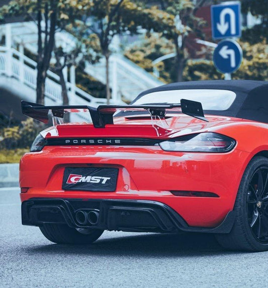 Porsche 718 Boxster Base S T GTS 2017-ON with Aftermarket Parts - V2 Style Rear Spoiler Wing Carbon Fiber / FRP from CMST Tuning