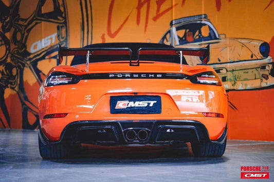 Porsche 718 Boxster Base S T GTS 2017-ON with Aftermarket Parts - V2 Style Rear Spoiler Wing Carbon Fiber / FRP from CMST Tuning