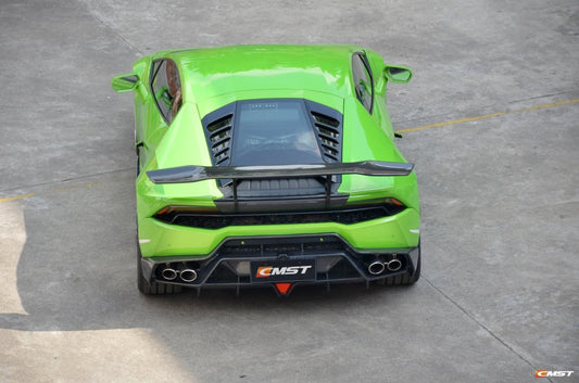 Lamborghini Huracan Tecnica LP610 LP580 2015-2024 with Aftermarket Parts - Rear Wing (aluminum uprights included) & Wing Base Carbon Fiber/FRP from CMST Tuning