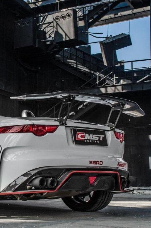 Jaguar F-Type SVR R S Base 2014-ON with Aftermarket Parts - V2 Style Rear Spoiler Wing Carbon Fiber / FRP from CMST Tuning