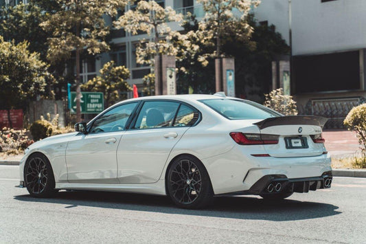 BMW 3 Series 330i M340i G20 G21 Pre-LCI 2020 2021 2022 (fitment for 330i requires M-Sport package bumper) with Aftermarket Parts - Side Skirts Carbon Fiber / FRP from CMST Tuning