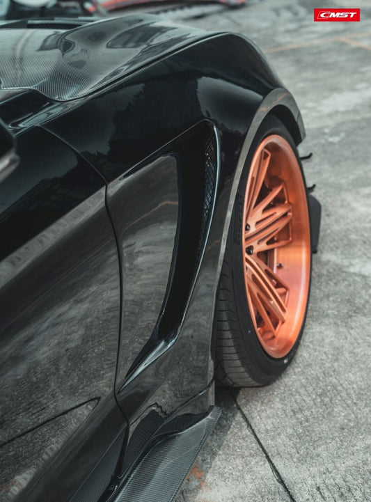 Ford Mustang GT 5.0 Mach1 Bullitt Ecoboost 2.3 S550.2 2018-2023 (Designed to be compatible with CMST S550.2 widebody kit. Goes over OEM rocker panel.) with Aftermarket Parts - Widebody Style Side Skirts Carbon Fiber / FRP from CMST Tuning