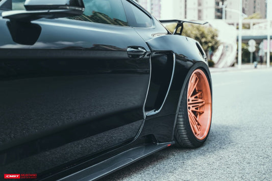 Ford Mustang GT 5.0 Mach1 Bullitt Ecoboost 2.3 S550.2 2018-2023 (Designed to be compatible with CMST S550.2 widebody kit. Goes over OEM rocker panel.) with Aftermarket Parts - Widebody Style Side Skirts Carbon Fiber / FRP from CMST Tuning