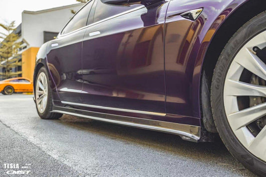 Tesla Model S 2nd Gen late 2016-early 2021 with Aftermarket Parts - V1 Style Side Skirts Carbon Fiber / FRP from CMST Tuning