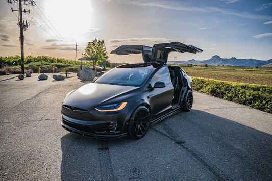 Tesla Model X P100D 100D 90D 75D 60D Performance Long Range Base 2016-2021 with Aftermarket Parts - Side Skirts Carbon Fiber / FRP from CMST Tuning