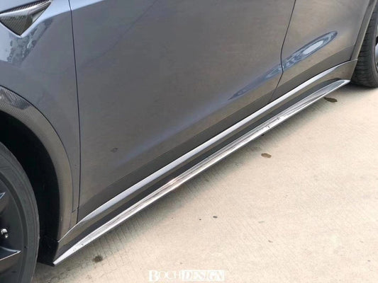 Tesla Model X P100D 100D 90D 75D 60D Performance Long Range Base 2016-2021 with Aftermarket Parts - Side Skirts Carbon Fiber / FRP from CMST Tuning