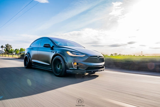 Tesla Model X P100D 100D 90D 75D 60D Performance Long Range Base 2016-2021 with Aftermarket Parts - Side Skirts Carbon Fiber / FRP from CMST Tuning
