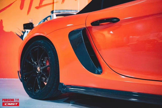 Porsche 718 Cayman Boxster Base S T GTS GT4 Spyder 2017-ON with Aftermarket Parts - V2 Style Side Skirts Carbon Fiber / FRP from CMST Tuning