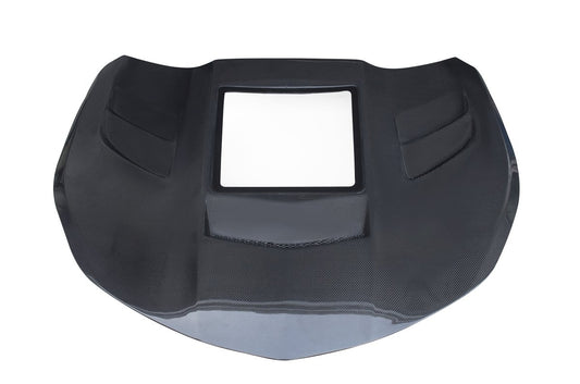 Camaro 6th Gen Z/28 2SS 1SS 3LT 2LT 1LT 2LS 1LS 2015-2024 & Camaro 6th Gen ZL1 2017-2024 with Aftermarket Parts - V2 Tempered Glass Clearview Style Hood Bonnet Carbon Fiber / FRP from CMST Tuning