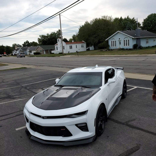Camaro 6th Gen Z/28 2SS 1SS 3LT 2LT 1LT 2LS 1LS 2015-2024 & Camaro 6th Gen ZL1 2017-2024 with Aftermarket Parts - V2 Tempered Glass Clearview Style Hood Bonnet Carbon Fiber / FRP from CMST Tuning
