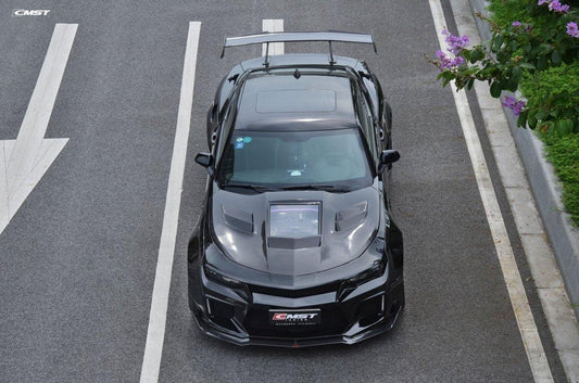 Camaro 6th Gen Z/28 2SS 1SS 3LT 2LT 1LT 2LS 1LS 2015-2024 & Camaro 6th Gen ZL1 2017-2024 with Aftermarket Parts - V2 Tempered Glass Clearview Style Hood Bonnet Carbon Fiber / FRP from CMST Tuning