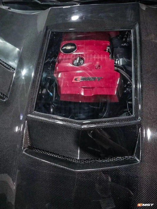 Camaro 6th Gen Z/28 2SS 1SS 3LT 2LT 1LT 2LS 1LS 2015-2024 & Camaro 6th Gen ZL1 2017-2024 with Aftermarket Parts - V2 Tempered Glass Clearview Style Hood Bonnet Carbon Fiber / FRP from CMST Tuning